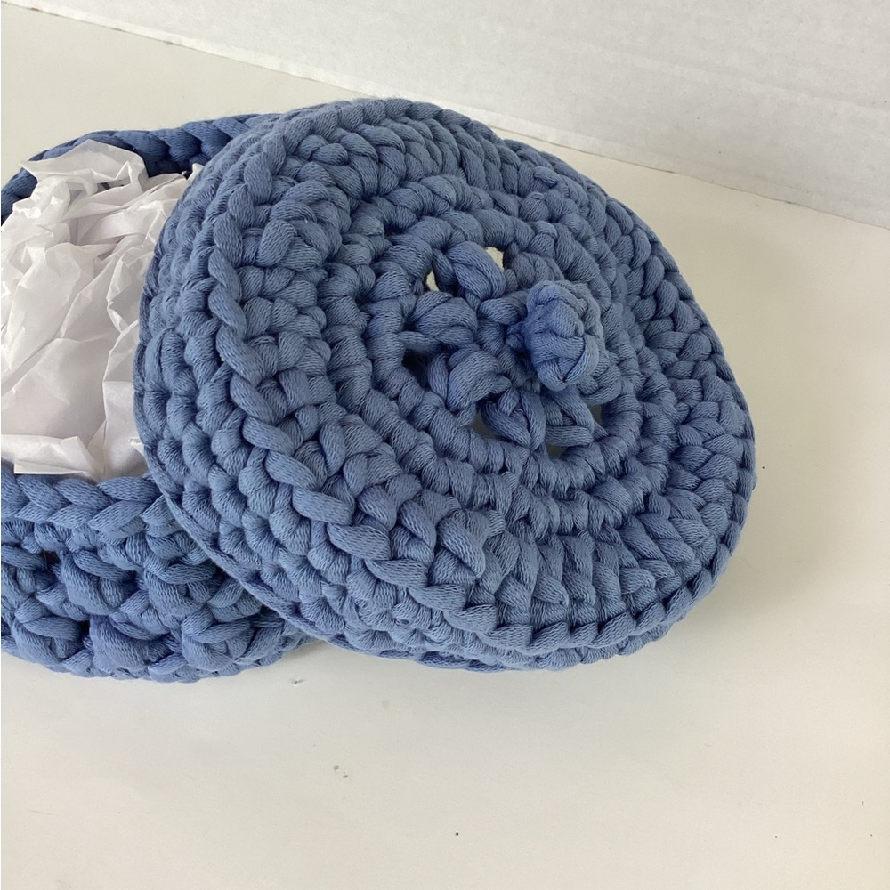 Bowl Lidded Hand Crafted Container Crochet Cotton Denim Blue Boho - Picture 4 of 16